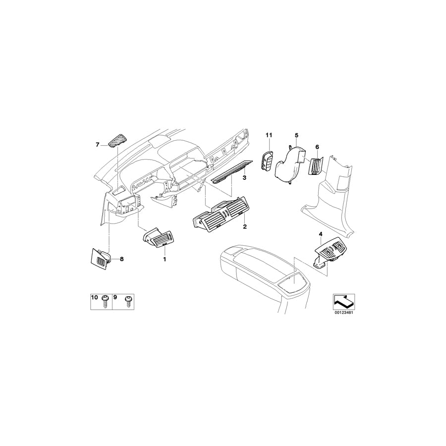 Genuine BMW 64227007984 E66 E67 E65 Fresh Air Grille Rear Room DARK SILVER (Inc. 735Li, 760Li & 735i) | ML Performance EU Car Parts
