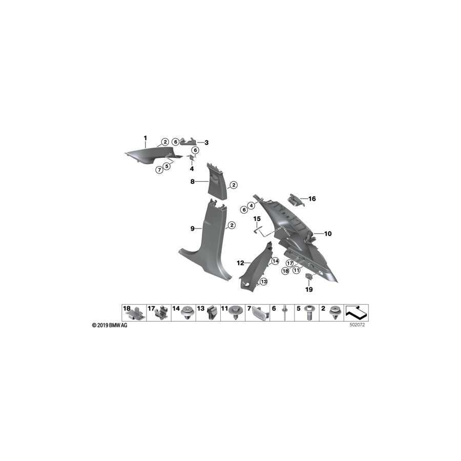 Genuine BMW 51467382854 F48 F48 Trim For C/D-Pillar, Right GRAU (Inc. X1 18d, X1 25dX & X1 20dX) | ML Performance EU Car Parts