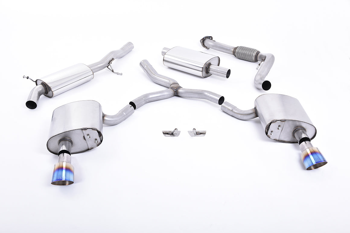 MillTek SSXAU610 Audi A4 Resonated Cat-Back Exhaust with Dual GT-100 Burnt Titanium Trims - EC Approved