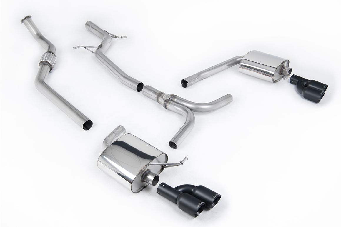 MillTek SSXAU667 Audi A4 Non-Resonated Cat-Back Exhaust with Cerakote Black Quad Outlet