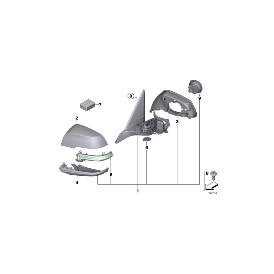 Genuine BMW 51167268598 F23 F21 Heated Outside Mirror, Right SHADOW-LINE (Inc. 116d, 218d & M135iX) | ML Performance EU