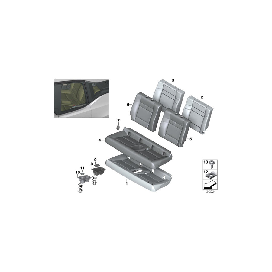 Genuine BMW 52207362920 I01 I01 Cover Backrest Leather Right DALBERGIABRAUN (Inc. i3 60Ah, i3 94Ah Rex & i3 94Ah) | ML Performance EU