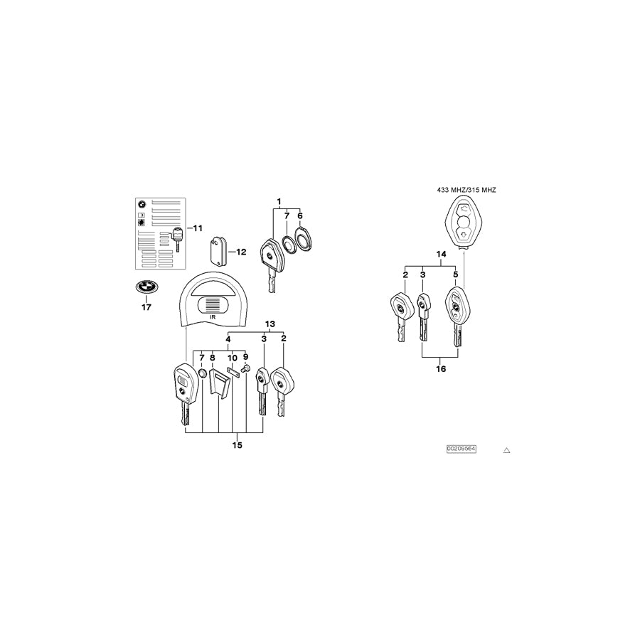 Genuine BMW 51210303363 E83 E53 E46 Set Of Keys With Ews Control Unit 315 MHZ (Inc. 320td, X5 3.0i & 325xi) | ML Performance EU