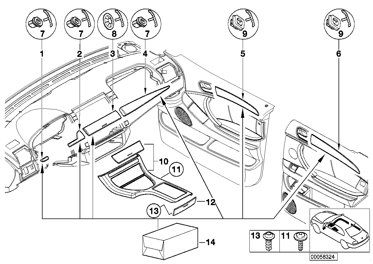 Genuine BMW 51417124756 E53 Poplar Wooden Strip, Door Front Right RAUCHGRAU (Inc. X5) | ML Performance EU EU Car Parts
