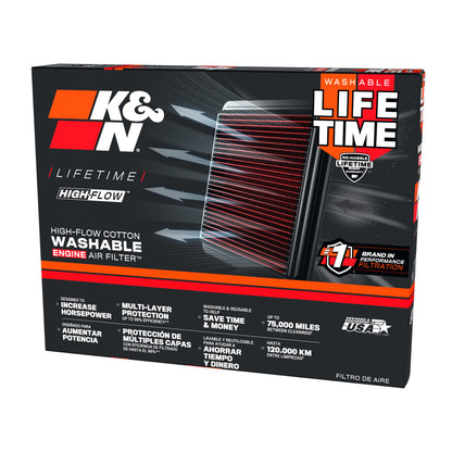 K&N 33-5118 High-Flow Original Lifetime Engine Air Filter - HYUNDAI ELANTRA L4-1.6L/2.0L F/I