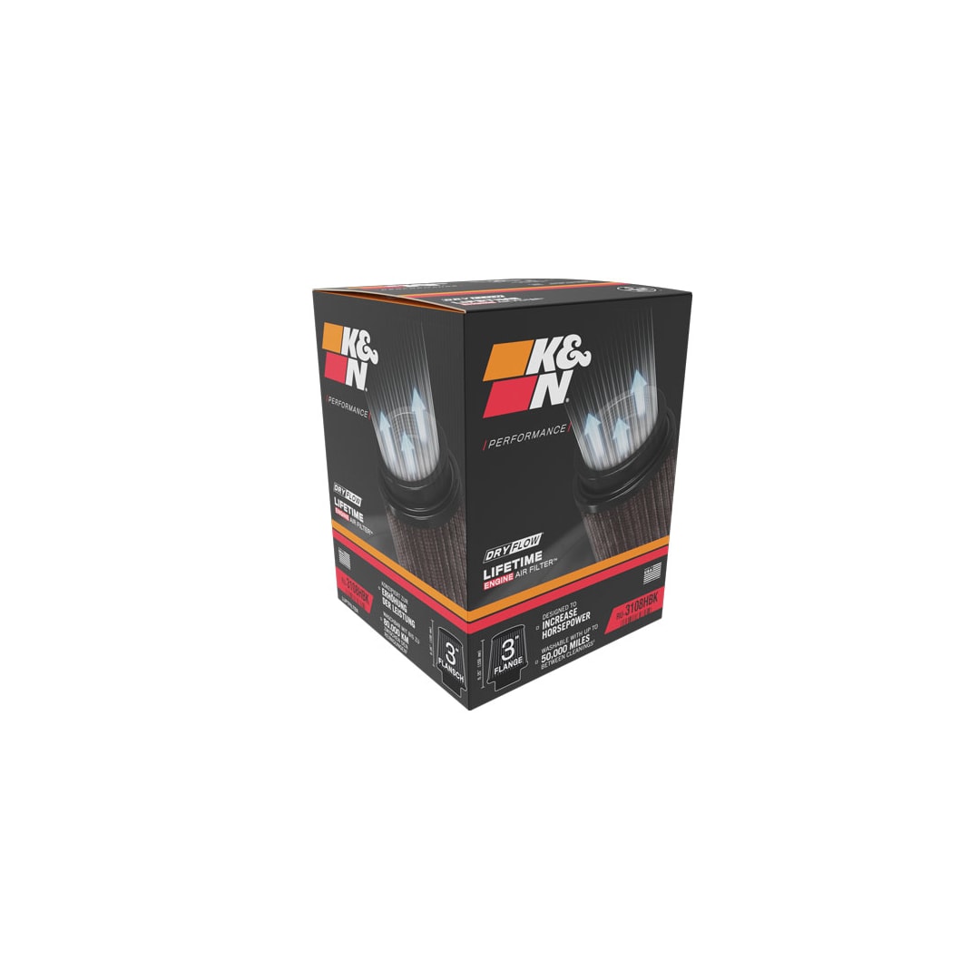 K&N RU-3108HBK Dryflow Universal Air Filter - 3"FLG, 6"B, 5-1/4"T, 6-1/4"H