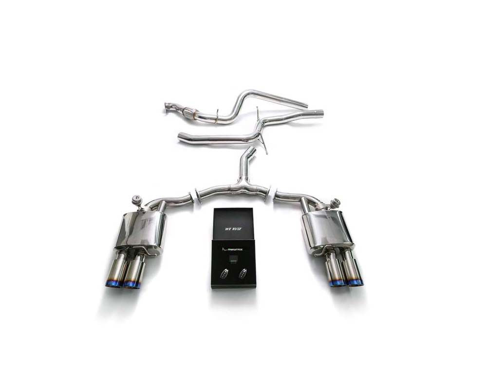 Stainless Steel Valvetronic Exhaust System Audi A4 B9 with Blue Coated Tips | ML Performance Car Parts