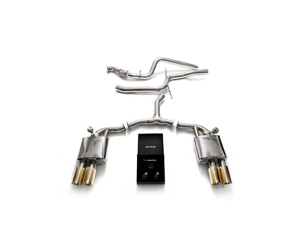 Stainless Steel Valvetronic Exhaust System Audi A4 B9 with Gold Tips | ML Performance Car Parts