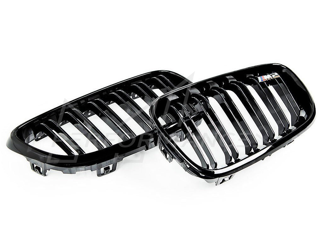 AUTOID BMW F22 F23 F87 Gloss Black Kidney Grilles (Inc. 218d, M235i, M240i & M2) - ML Performance EU