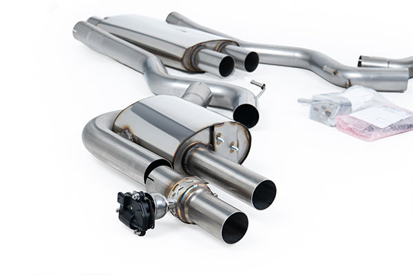 Milltek SSXFD437 Ford Dual Quad Outlet With Active Valves Resonated With Gt-100 Burnt/Blue Titanium Trims  (Inc. Mustang)