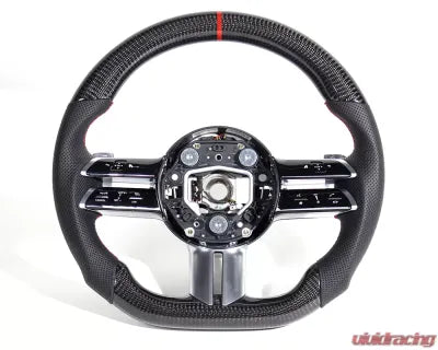 Vivid Racing VR-MERC-AMG-21-STRWHL Mercedes E53 | E63 AMG OEM Upgraded Steering Wheel Carbon Fiber, Red Stripe and Stitching