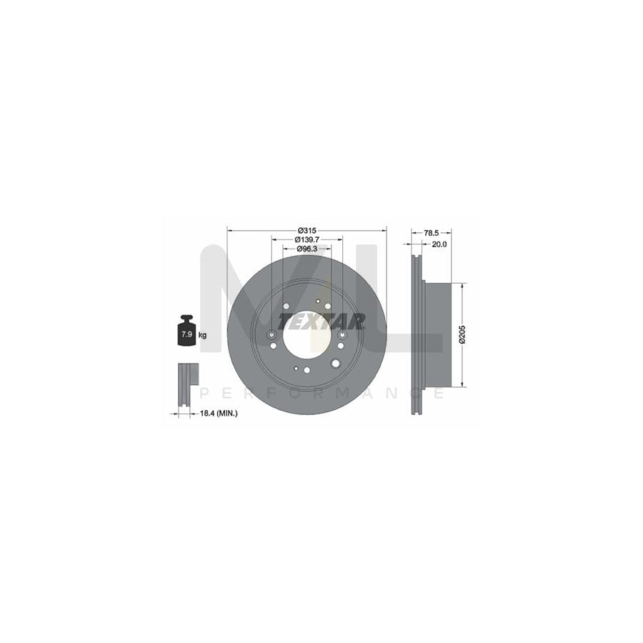 TEXTAR 92205000 Brake Disc for KIA Sorento I (JC) Internally Vented, without wheel hub, without wheel studs | ML Performance Car Parts