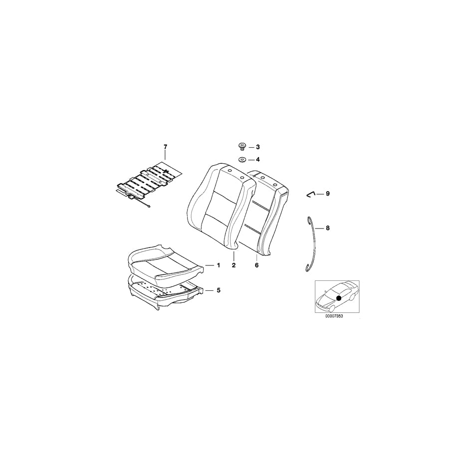 Genuine BMW 52107045590 E39 Cover Backrest, Leather V6SW SCHWARZ (Inc. 520d, 528i & 523i) | ML Performance EU Car Parts