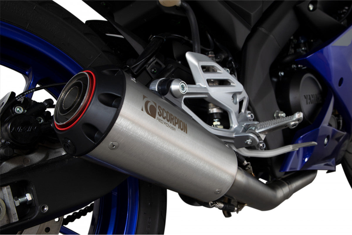 Scorpion PYA115SYSSEO Yamaha YZF-R125 Red Power Full System - Brushed Stainless Steel Sleeve | ML Performance EU EU