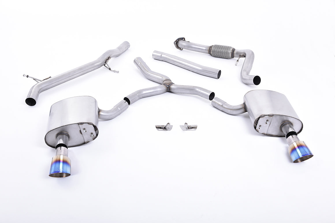 MillTek SSXAU618 Audi A4 Non-Resonated Cat-Back Exhaust with Dual GT-100 Burnt Titanium Trims