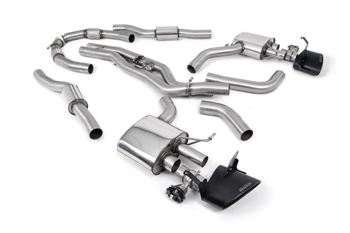 MillTek SSXAU941 Audi Resonated (Twin 80mm) Cat-Back Exhaust with Cerakote Black Oval Trims (Inc. RS6 & RS7)