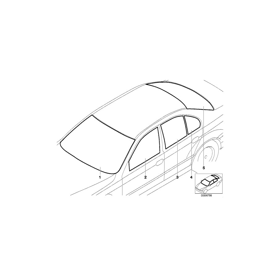 Genuine BMW 51348211069 E39 Side Window, Green, Left (Inc.  & 540iP) | ML Performance EU Car Parts