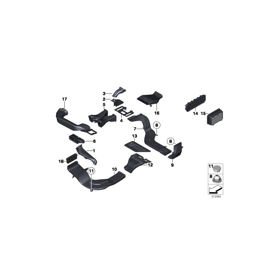 Genuine BMW 64229112177 F02 RR5 Air Duct, Footwell, Passenger Side (Inc. Hybrid 7, 750LdX & 535i) | ML Performance EU Car Parts