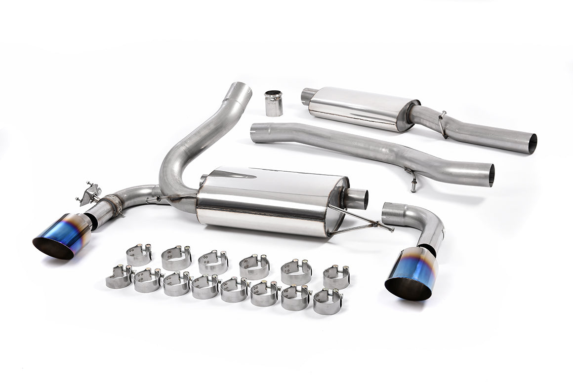 MillTek SSXFD187 Ford Focus Resonated Cat-Back Exhaust with Burnt Titanium GT-115 Trims - EC Approved