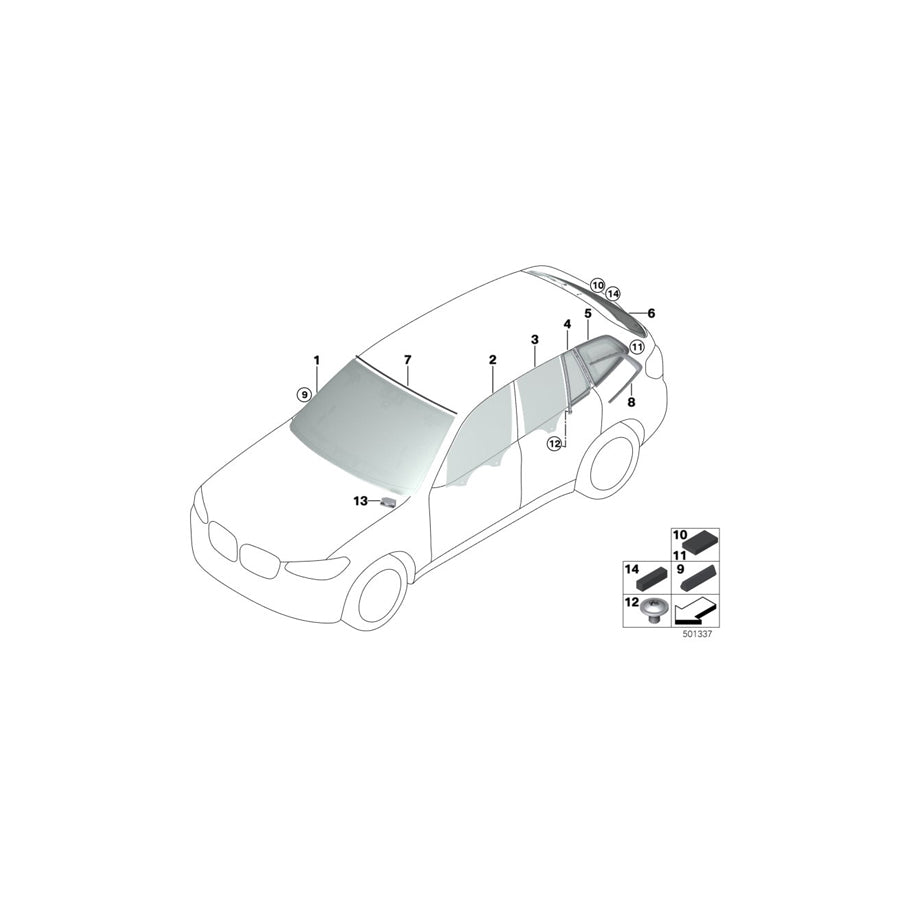 Genuine BMW 51339482639 G01 Side Window, Door, Left Front VSG (Inc. X3 18d, X3 20iX & X3 20dX) | ML Performance EU Car Parts