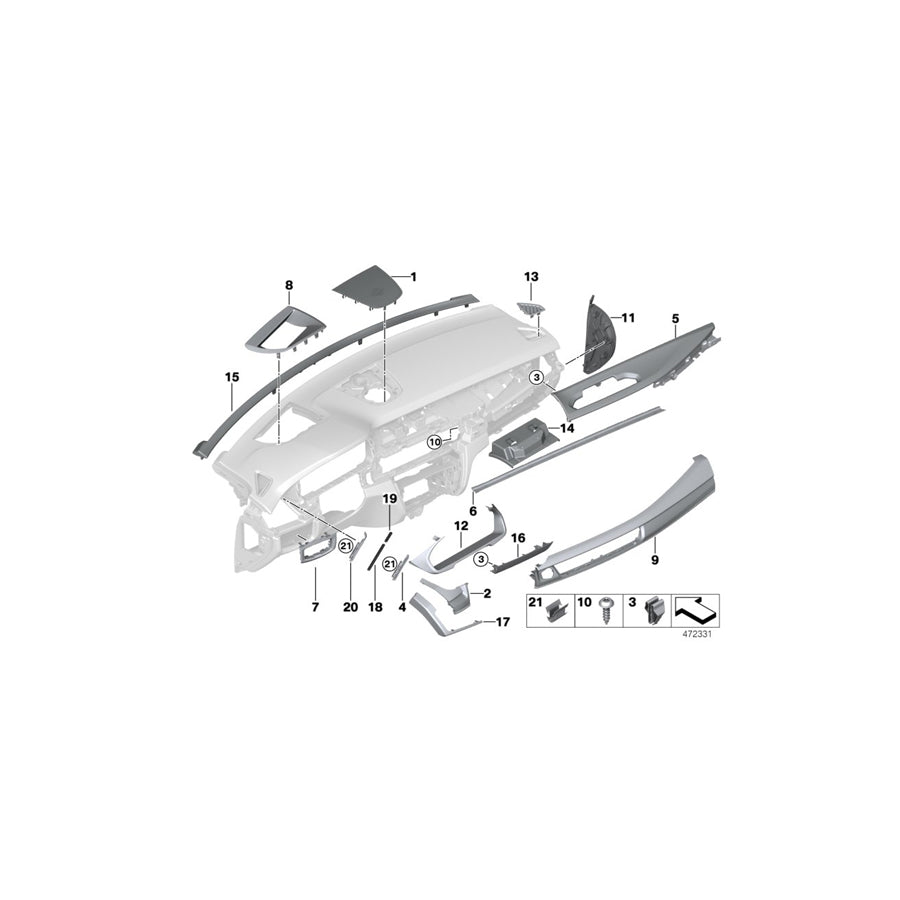 Genuine BMW 51459350294 F16 Trim Cover I-Panel Leather Top Right SCHWARZ/BRAUN (Inc. X6 35i, X6 50iX 4.4 & X6 40dX) | ML Performance EU Car Parts