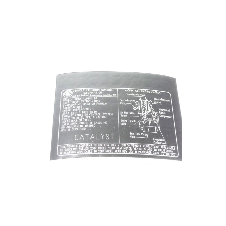 Genuine BMW 71227966014 E65 Label "Exhaust Emission" ALPINA (Inc.  & ALPINA B7) | ML Performance EU Car Parts