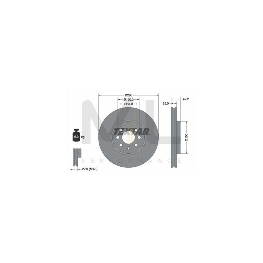 TEXTAR PRO 92124603 Brake Disc Internally Vented, Coated, without wheel hub, without wheel studs | ML Performance Car Parts