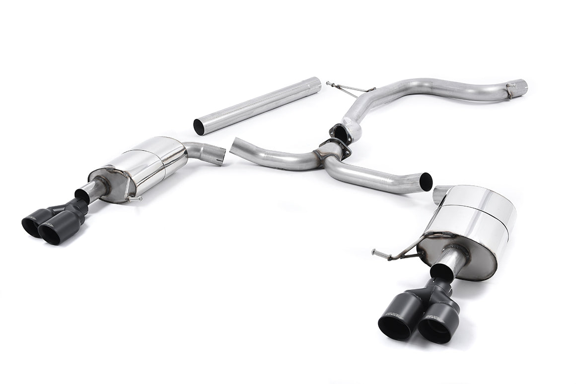 MillTek SSXSE175 Seat Leon Non-Resonated Cat-Back Exhaust with Quad Round Cerakote Black Tips.
