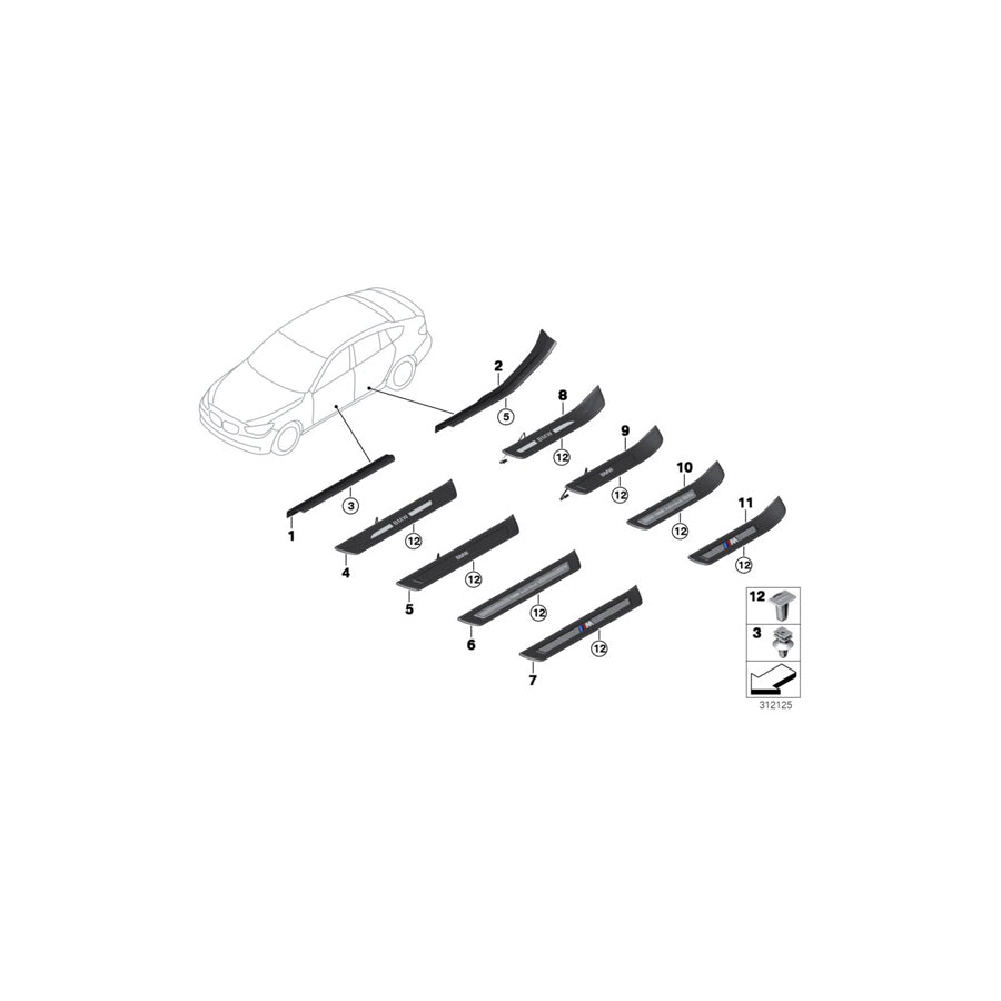 Genuine BMW 51477337016 F07 Cover, Door Sill, Lighted, Rear Right BMW (Inc. 550iX, 528i & 550i) | ML Performance EU Car Parts