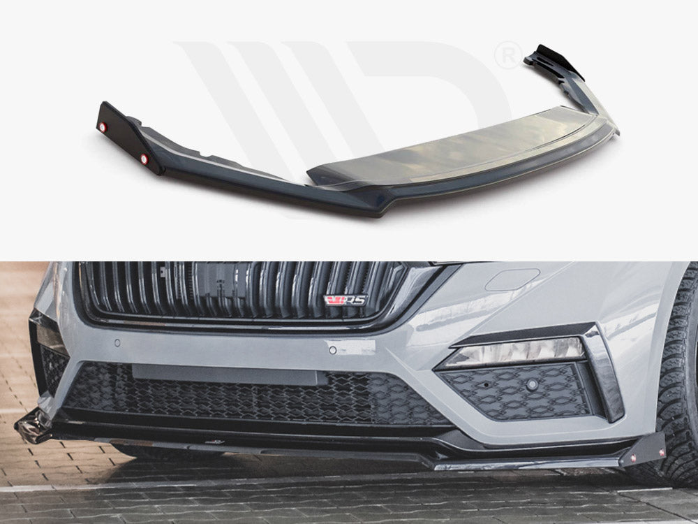Maxton Design SK-OC-4-RS-FD2T Front Splitter V.2 + Flaps Skoda Octavia Rs MK4 | ML Performance EU Car Parts