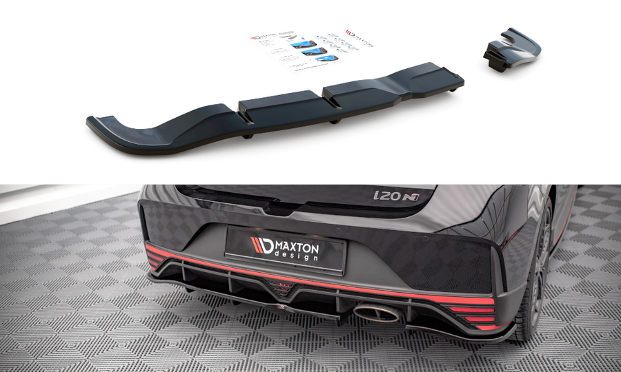 Maxton Design HY-I20-3-N-RSD1T+RD1T Central Rear Splitter (With Vertical Bars) Hyundai I20N MK3 | ML Performance UK Car Parts