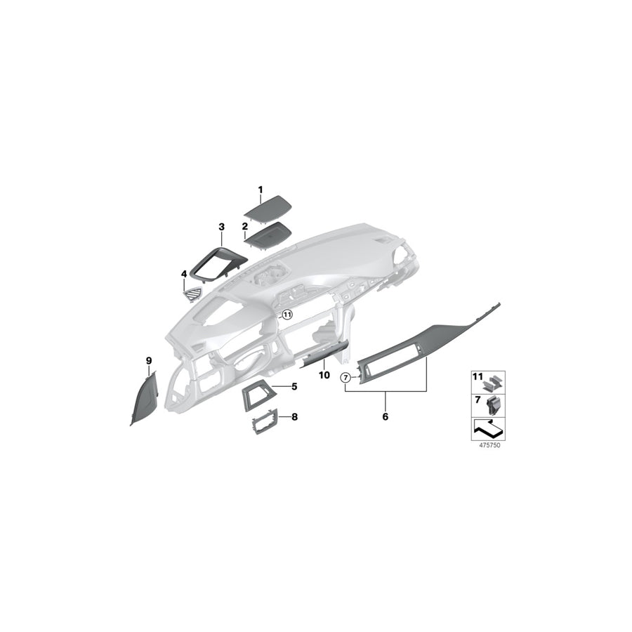 Genuine BMW 51456830582 F36 F32 F33 Trim F.Dashboard Aluminum Carbon Driver PERLGLANZ CHROM (Inc. 320i, 330dX & 330d) | ML Performance EU