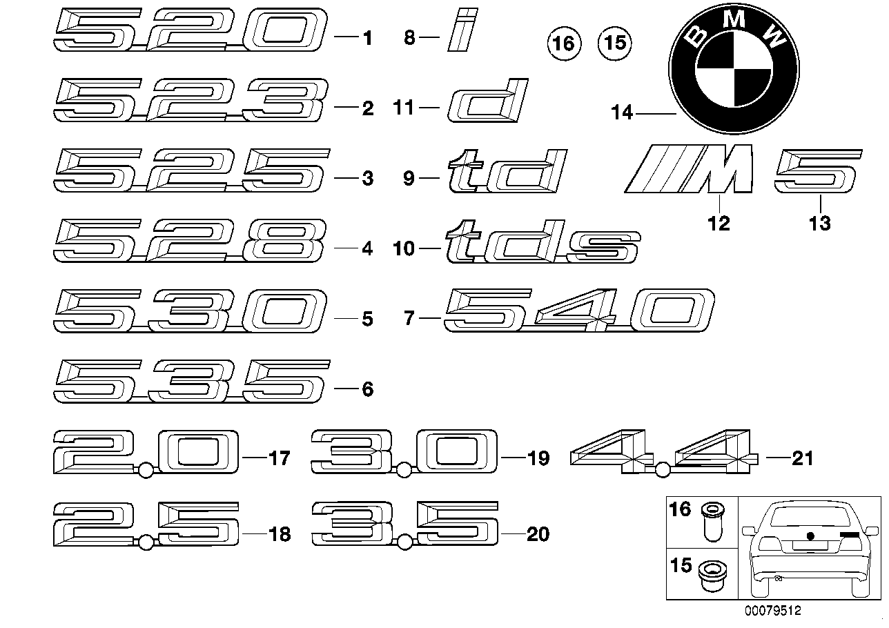 Genuine BMW 51148259332 E39 Emblem Adhered -D- (Inc. 530d, 520d & 525d) | ML Performance EU Car Parts