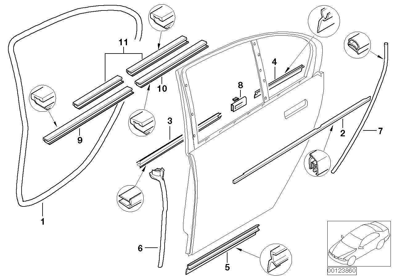 Genuine BMW 51228022208 E65 Outer Weatherstrip, Right GLANZSCHWARZ (Inc. Alpina B7, 740d & 730i) | ML Performance EU EU Car Parts