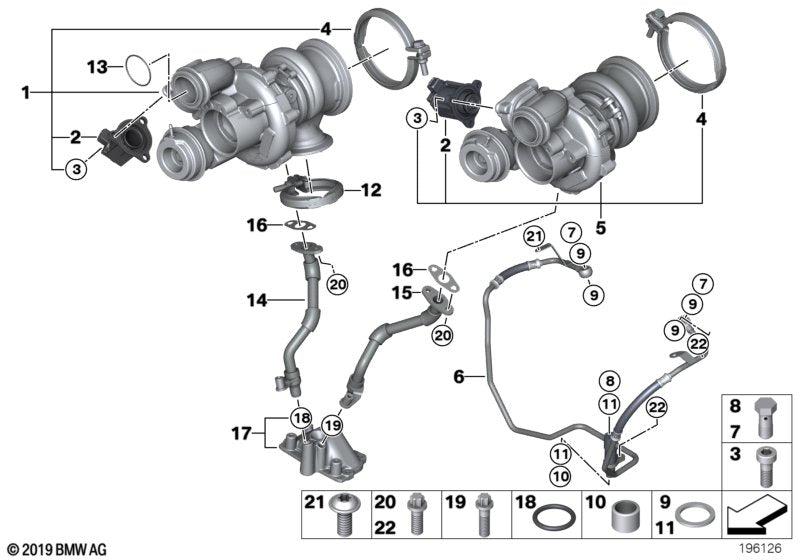 Genuine BMW 11652456345 Installation Kit For Turbocharger VALUE LINE (Inc. 750Li, X6 50iX & 550i)