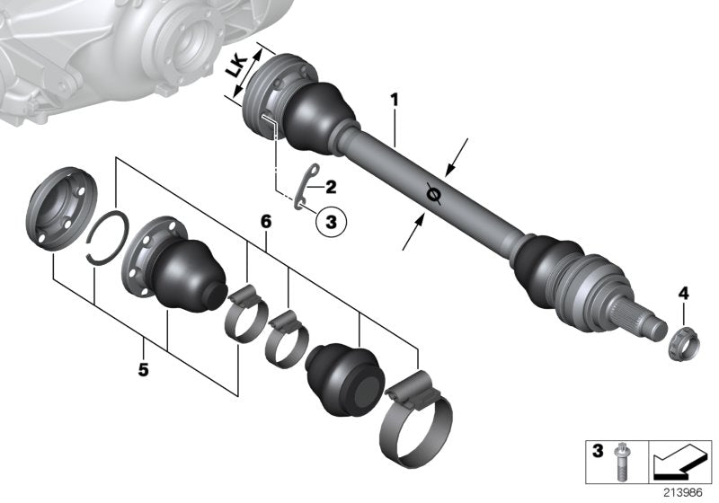 Genuine BMW 33207559933 E90 Exch. Output Shaft, Left LK=86mm/D=31mm (Inc. 325i)