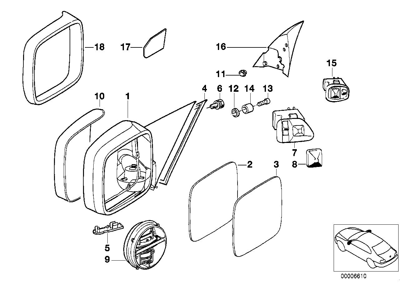 Genuine BMW 51168144402 E36 Electr.Exterior Heatable Mirror Right (Inc. 328i, 318is & 320i) | ML Performance EU EU Car Parts