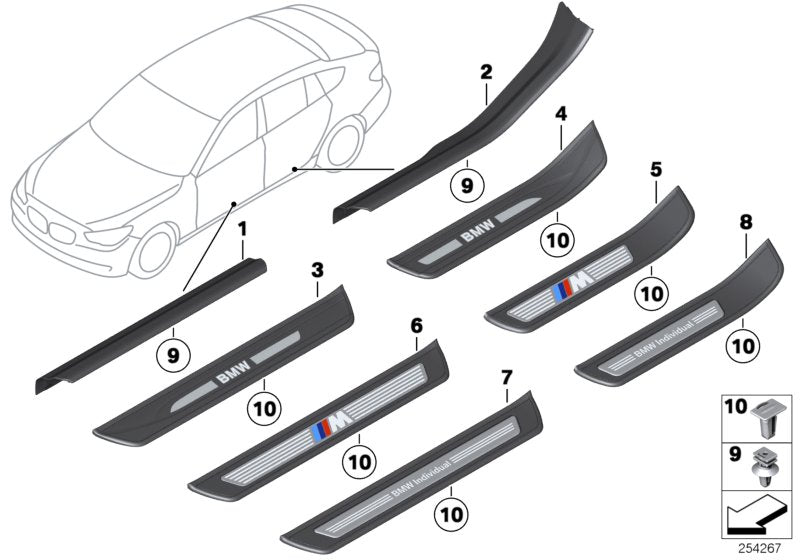 Genuine BMW 51479167364 Cover Molding, Sill, Inner Front Right SCHWARZ (Inc. 530dX, 550iX & 535dX) | ML Performance EU EU Car Parts